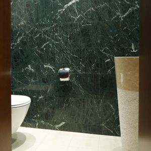 Wykończona marmurem łazienka dla gości jest stylowa i elegancka. Fot. Bartosz Jarosz
