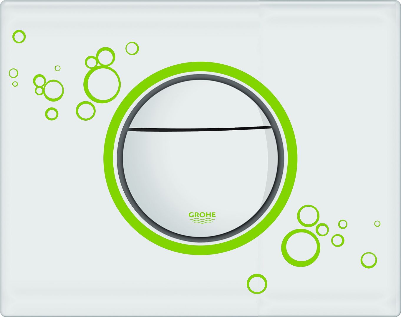Przycisk spłuczki Nova Cosmopolitan firmy Grohe ma chromowaną powierzchnię i zielone nadruki. Można go montować poziomo lub pionowo. Cena: ok. 340 zł. Fot. Koziol