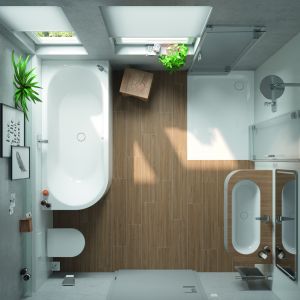 Narożna kabina z płaskim brodzikiem i składanymi w harmonijkę drzwiami świetnie się sprawdza w małych łazienkach. Fot. Kaldewei