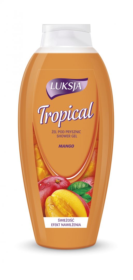 Luksja Tropical Mango – żel pod prysznic z ekstraktem z mango, owocem, chętnie stosowanym w kosmetyce ze względu na właściwości nawilżające. Cena: 5,99 zł. Fot. Luksja