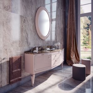 Luksusowe meble łazienkowe z kolekcji Opera 30 Collection w jasnoróżowym kolorze. Fot. Brummel