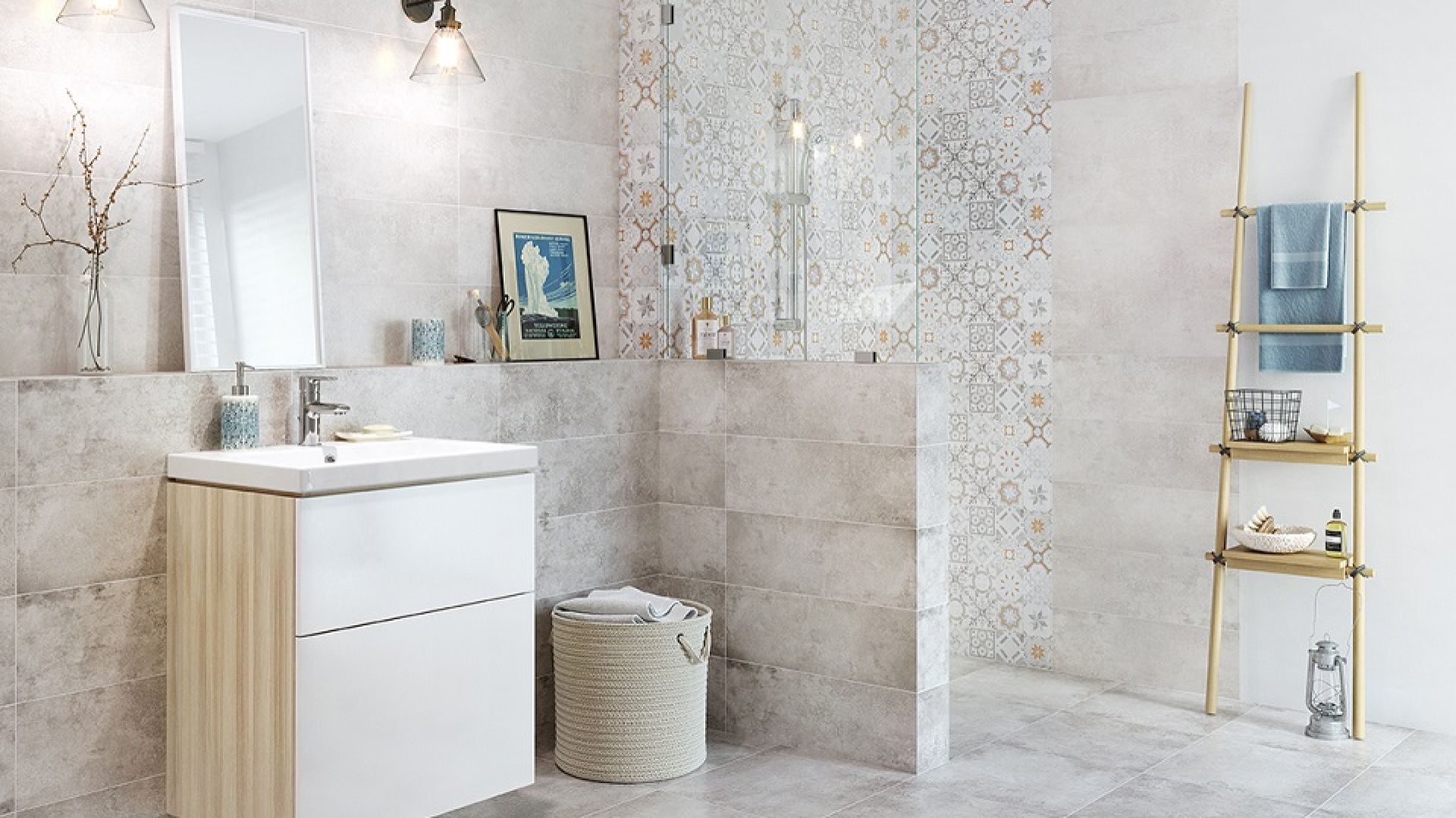 Patchworkowe płytki ceramiczne z kolekcji Concrete Style marki Cersanit
