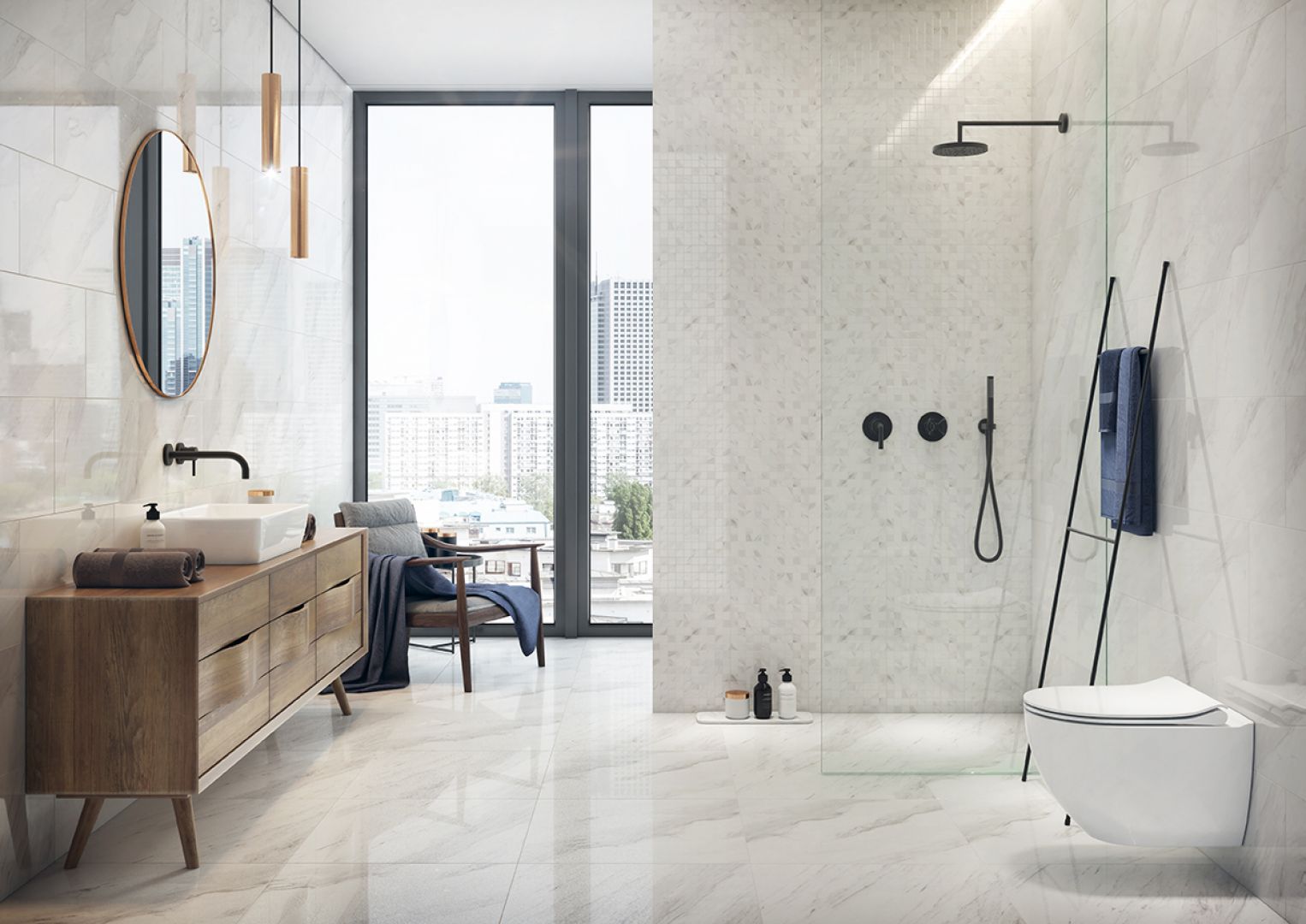Płytki imitujące marmur z kolekcji Marble Charm marki Opoczno. Fot. Opoczno