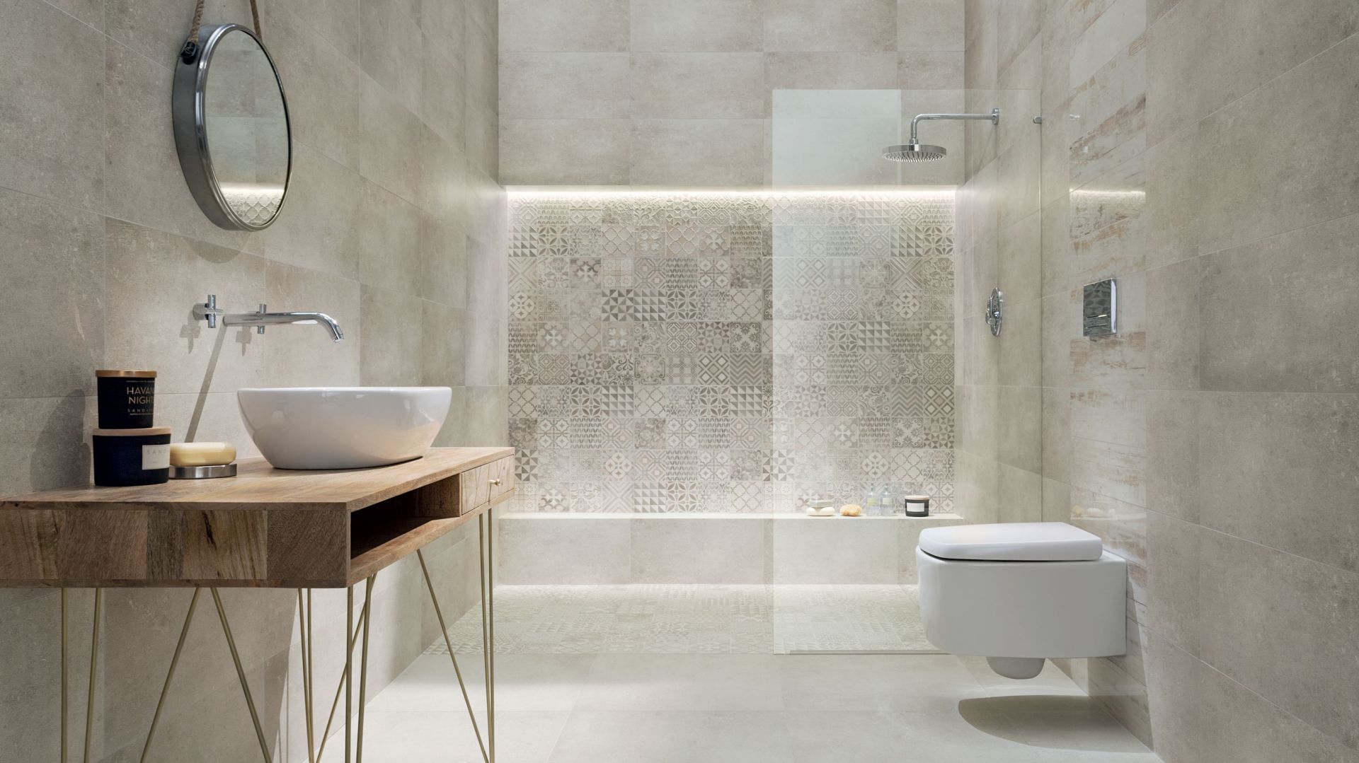 Łazienka w stylu loft: płytki ceramiczne jak beton