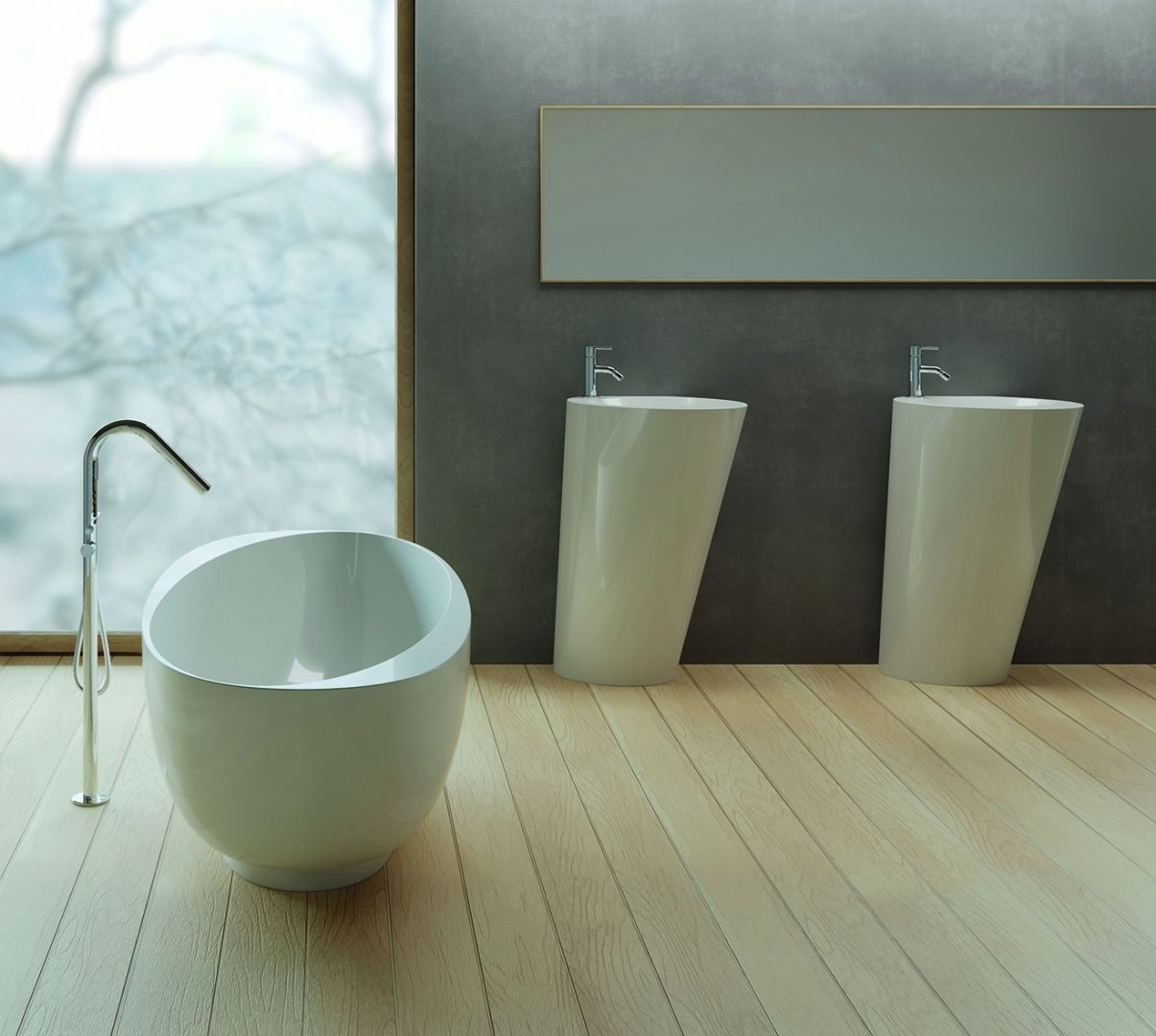 Podłogowe umywalki z kolekcji Amos marki Marmorin Design. Fot. Marmorin Design
