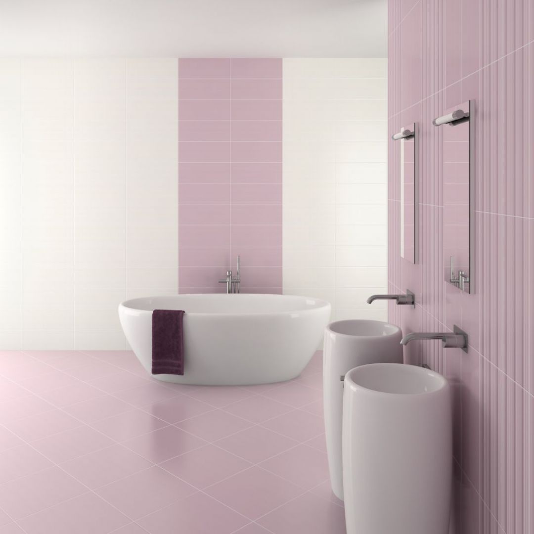 Aranżacja łazienki z kolorową fugą z serii Saphir. Fot. Sopro