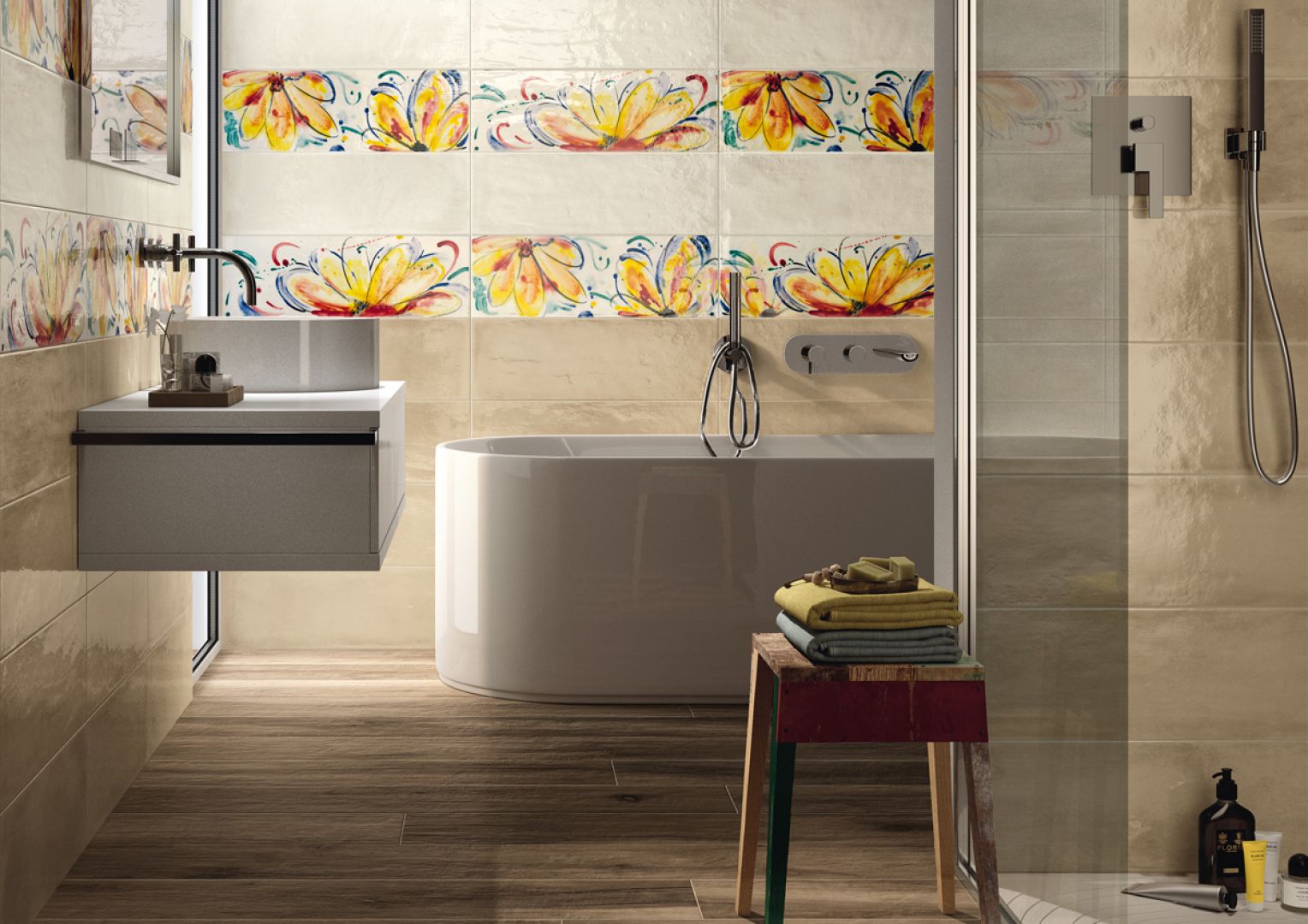Płytki ceramiczne z kwiatowym motywem z serii Shades marki Imola Ceramica. Fot. Imola Ceramica