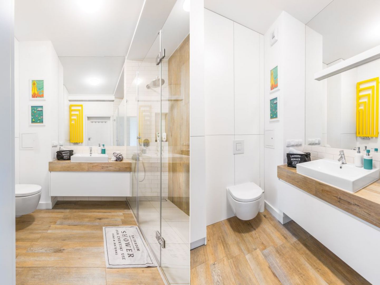 Biała łazienka ocieplona drewnem. Proj. Decoroom. Fot. Pion Poziom