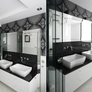 Czarno-biała łazienka. Proj. Magdalena Smyk. Fot. Bartosz Jarosz