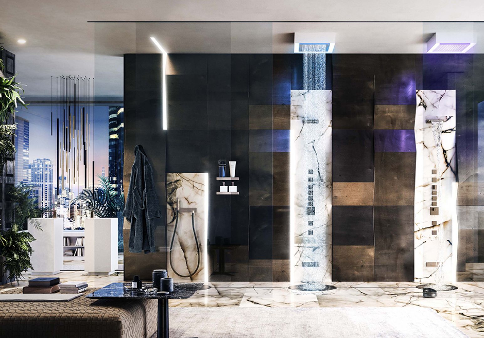 Strefa prysznica z armaturą z serii Private Wellness marki Gessi. Fot. Gessi/Materiały prasowe Intercasa