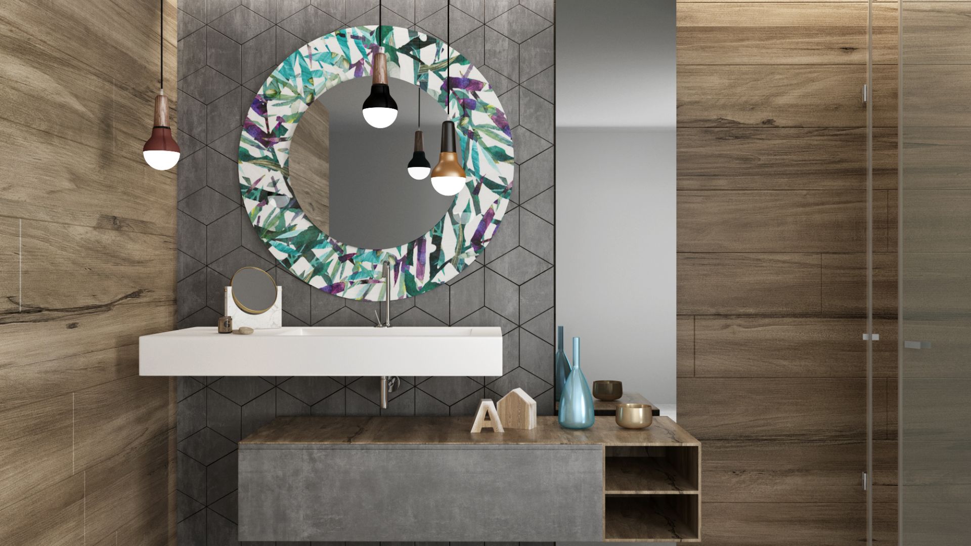 Lustro z oferty marki Glasimo z dekoracyjnym kolorowym nadrukiem farbami ceramicznymi. Fot. Glasimo