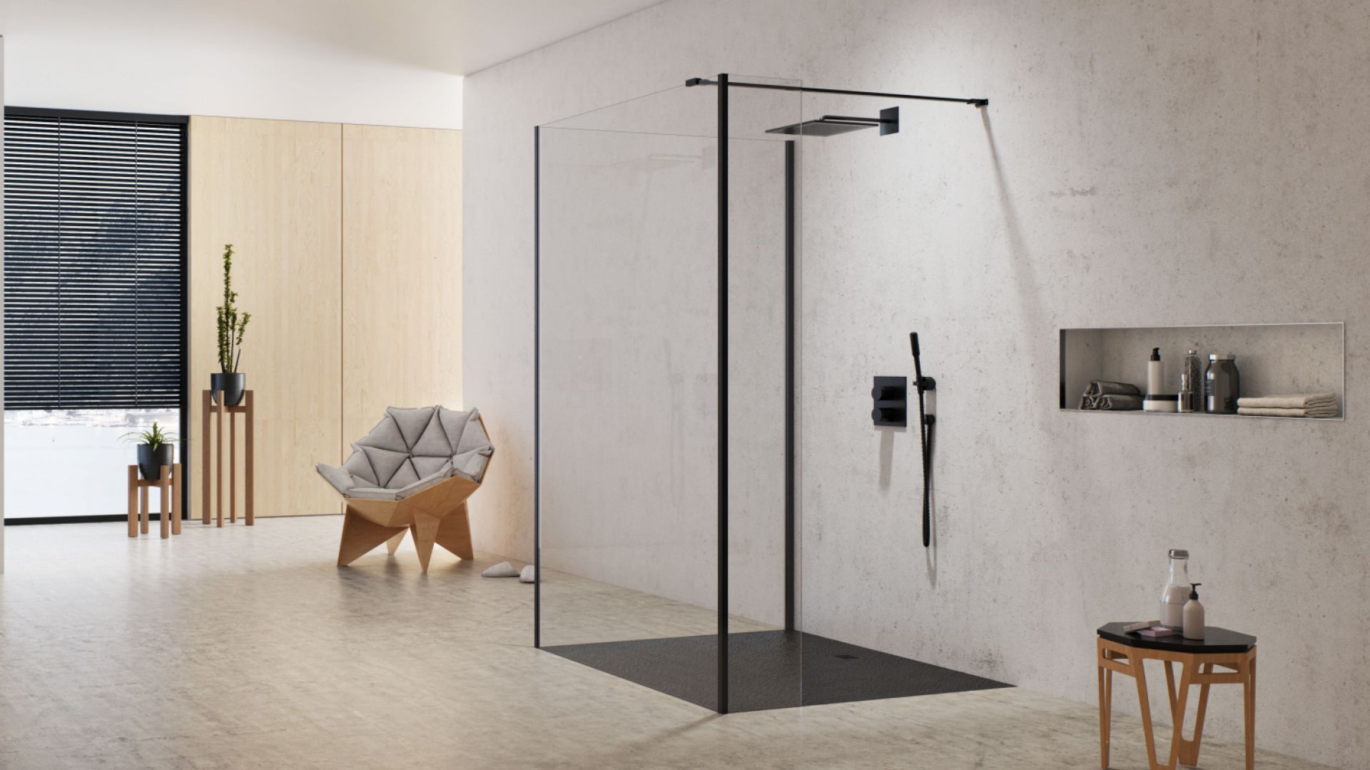 Kabina prysznicowa typu walk-in New Modus Black marki New Trendy. Fot. New Trendy