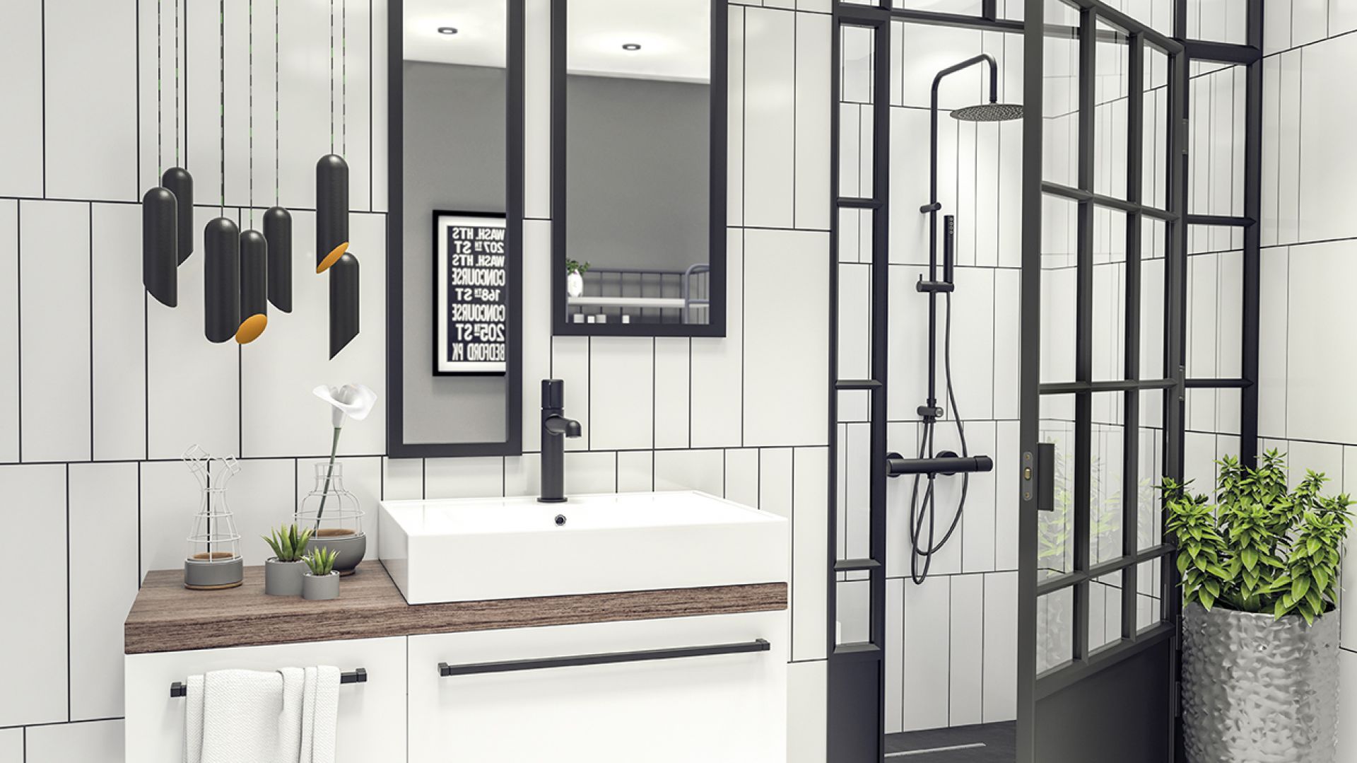 Aranżacja łazienki w stylu loft, z czarnymi detalami. Fot. Laveo