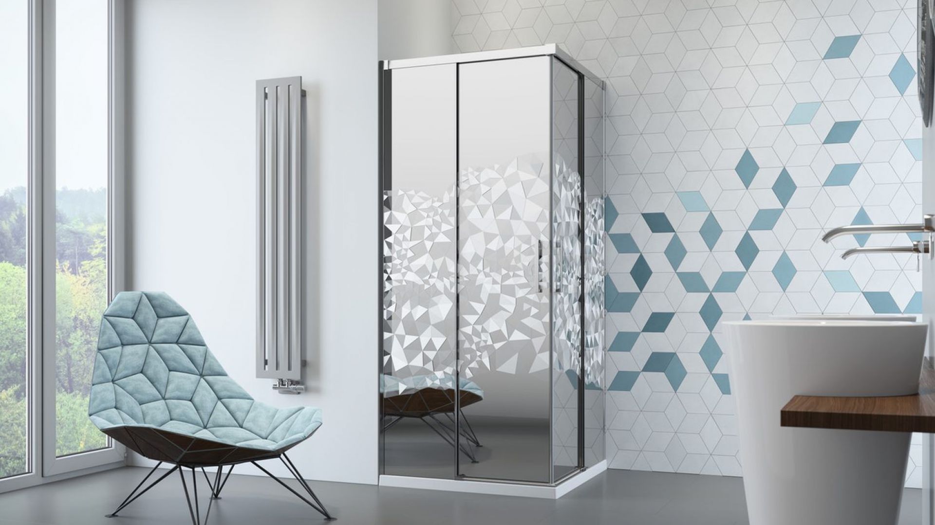 Kabina prysznicowa Idea KDD z grawerem laserowym Crystal marki Radaway. Fot. Radaway