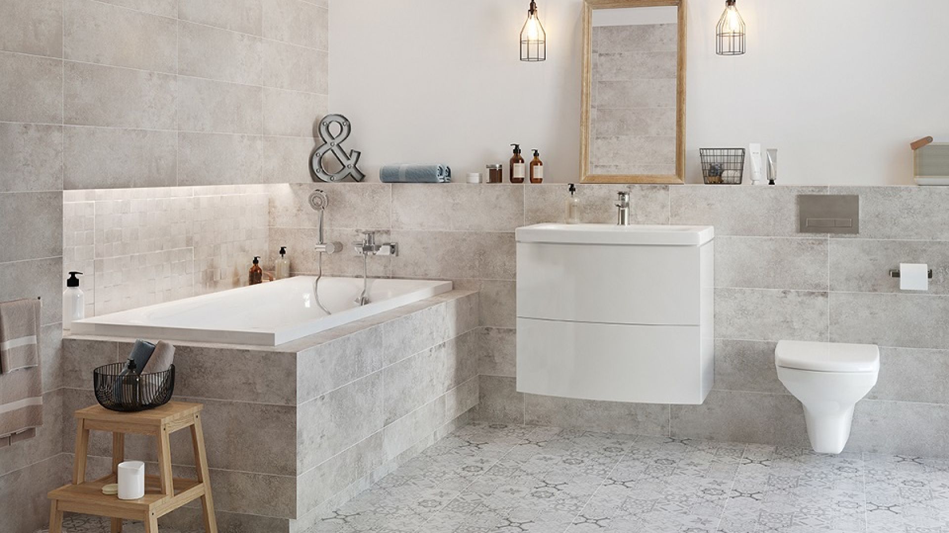 Szare płytki ceramiczne z kolekcji Concrete Style marki Cersanit. Fot. Cersanit