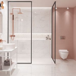 Trend łazienkowy: kolor w łazience; płytki inspirowane kamieniem. Fot. Materiały prasowe Cersanit