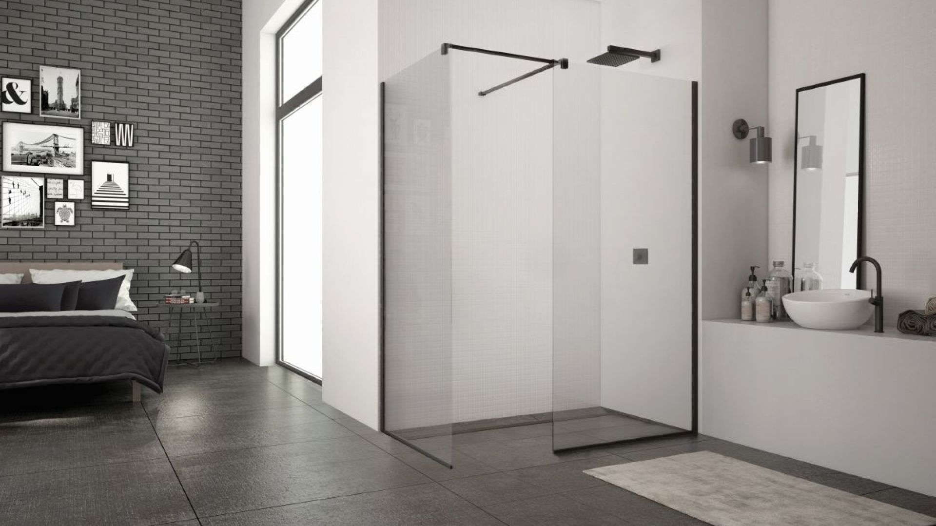 Kabina typu walk-in z serii BlackLine marki SanSwiss. Fot. SanSwiss