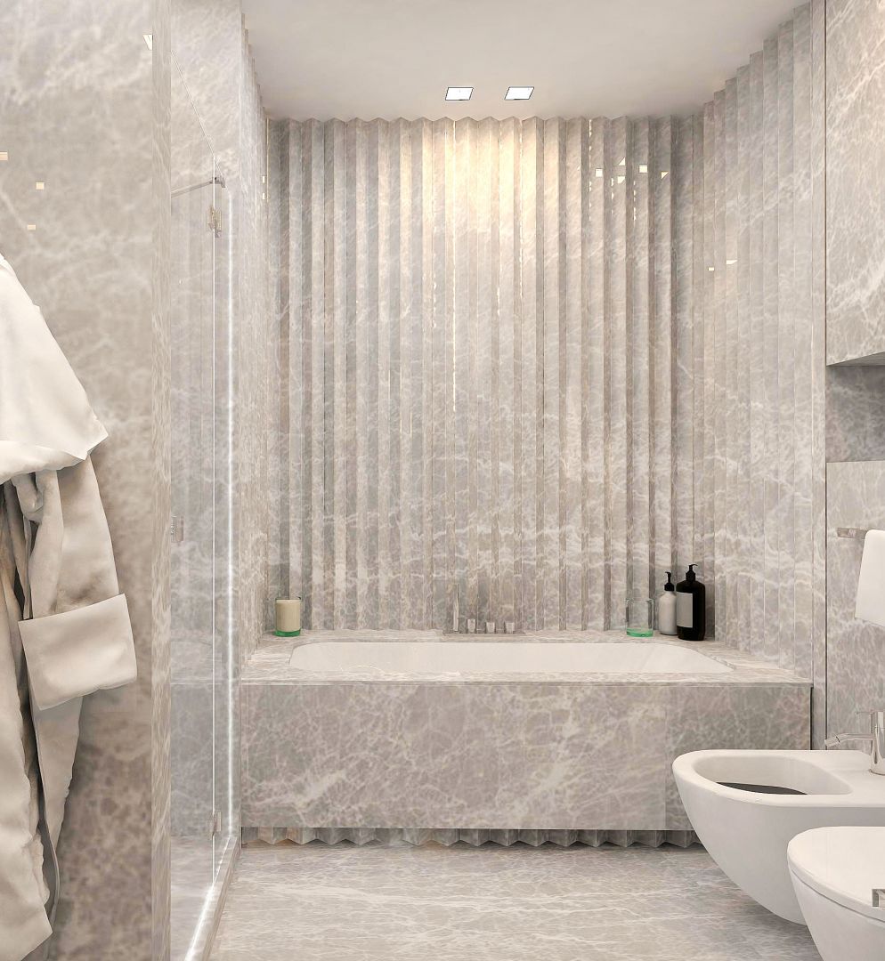Elegancka szara łazienka. Proj. Wyrzykowski Studio. Fot. Materiały prasowe Wyrzykowski Studio