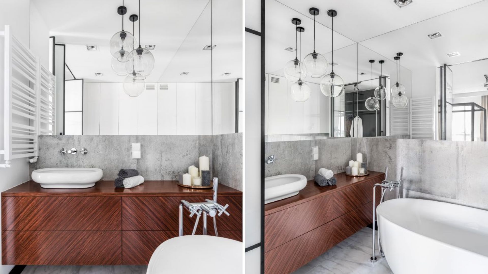 Łazienka ocieplona kolorami drewna. Proj. Decoroom. Fot. Pion Poziom