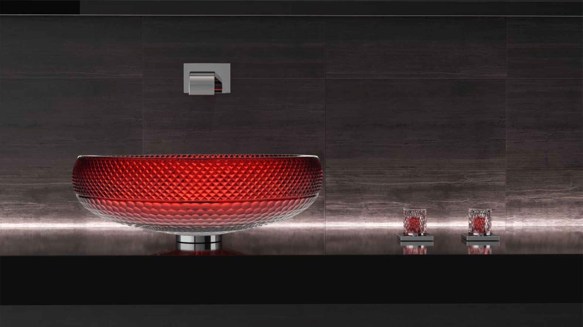 Kolorowa umywalka Scenic Red w czerwonym kolorze marki Glass Design. Fot. Glass Design