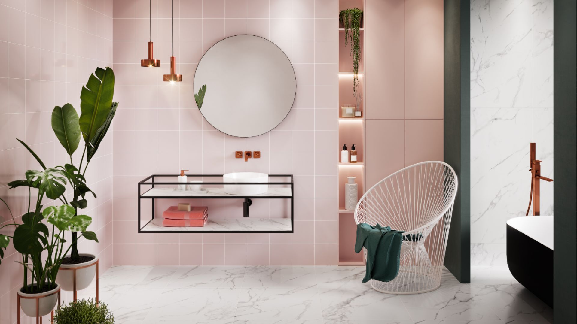 Kolor w łazience: wybierz różowe płytki