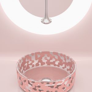 Umywalka z kolekcji Marea w kolorze Powder Pink. Proj. Karim Rashid. Fot. Glass Design