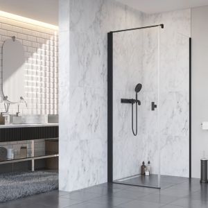 Czarne kabiny prysznicowe świetnie sprawdzą się we wnętrzach w stylu industrialnym, jak również w łazienkach w stylu glamour. Na zdjęciu kabina prysznicowa Black NES KDJ. Fot. Radaway
