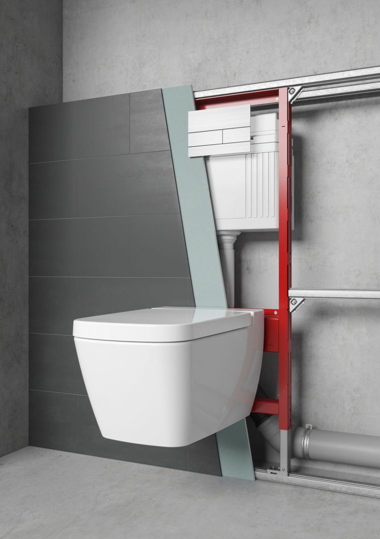 Dzięki rozwiązaniom podtynkowym toalety stały się bardziej dyskretne i higieniczne. Stelaż TECEprofil i przycisk TECEsquare II. Fot. TECE