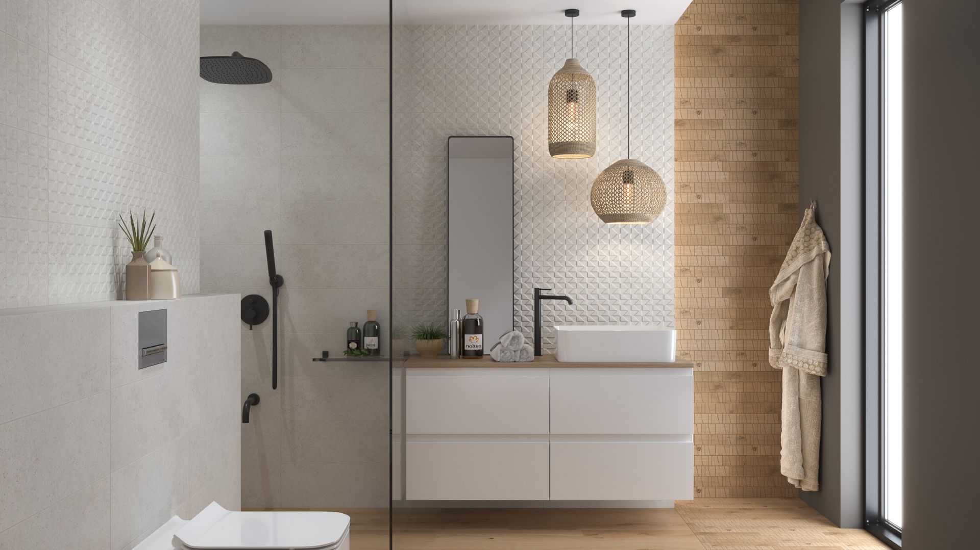 Minimalizm w łazience: płytki ceramiczne z kolekcji Kavir. Fot. Cersanit