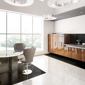 Kolekcja Super Black&White idealnie wkomponuje się w kuchnie urządzone w prostym, minimalistycznym stylu. Wielkoformatowa terakota (60x60 cm) wprowadzi do pomieszczenia równowagę i ład. 92 zł/m² (Super Black), 138 zł/m² (Super White), Ceramstic.