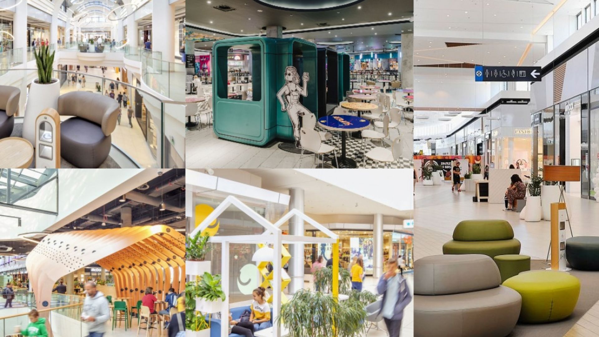 Na zdjęciu (od lewej, góra-dół): Poznań Plaza, Galeria Młociny w Warszawie, Foodstacja w Pasażu Grunwaldzkim we Wrocławiu, Nowe Czyżyny w Krakowie, Centrum Janki