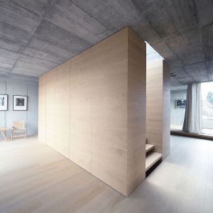 Wnętrze domu składa się z dwóch głównych elementów: żelbetowej konstrukcji oraz drewnianej skorupy. Fot. Tomaz Gregoric