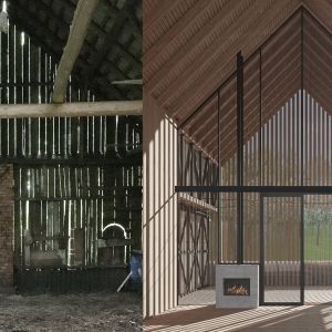 Salon oraz istniejąca stodoła. Fot. BXBstudio Bogusław Barnaś