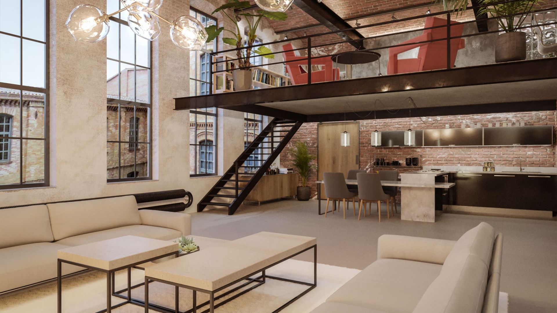 Wnętrze w stylu loft: konglomerat kwarcytowy Noble Concrete Grey marki Technistone. Fot. Technistone