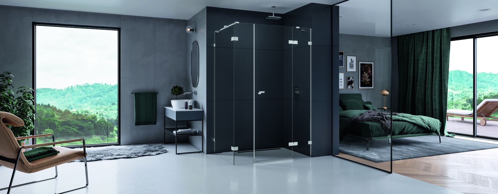 Kabina narożna Eventa łączy minimalistyczny design z funkcjonalnością. New Trendy
