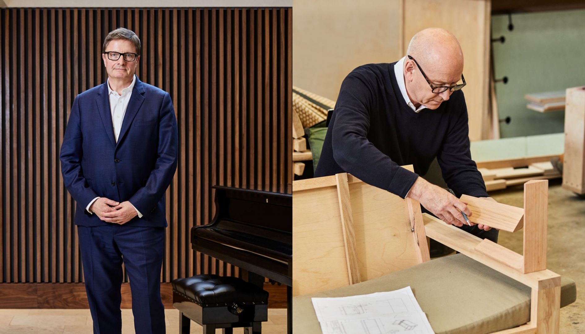 Minimalistyczne Duo – piękny zestaw kanap do gabinetu Alexa Bearda, dyrektora generalnego Royal Opera House w Londynie. projekt: Terence Woodgate