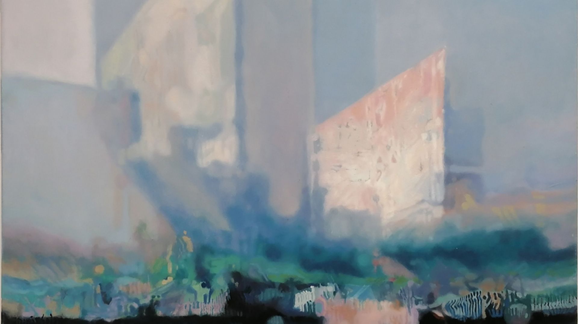 Daria Solar, Sky-Scrapers in the Mist, olej na płótnie, 50 x 70 cm, Leonarda Art Gallery, 3500 zł