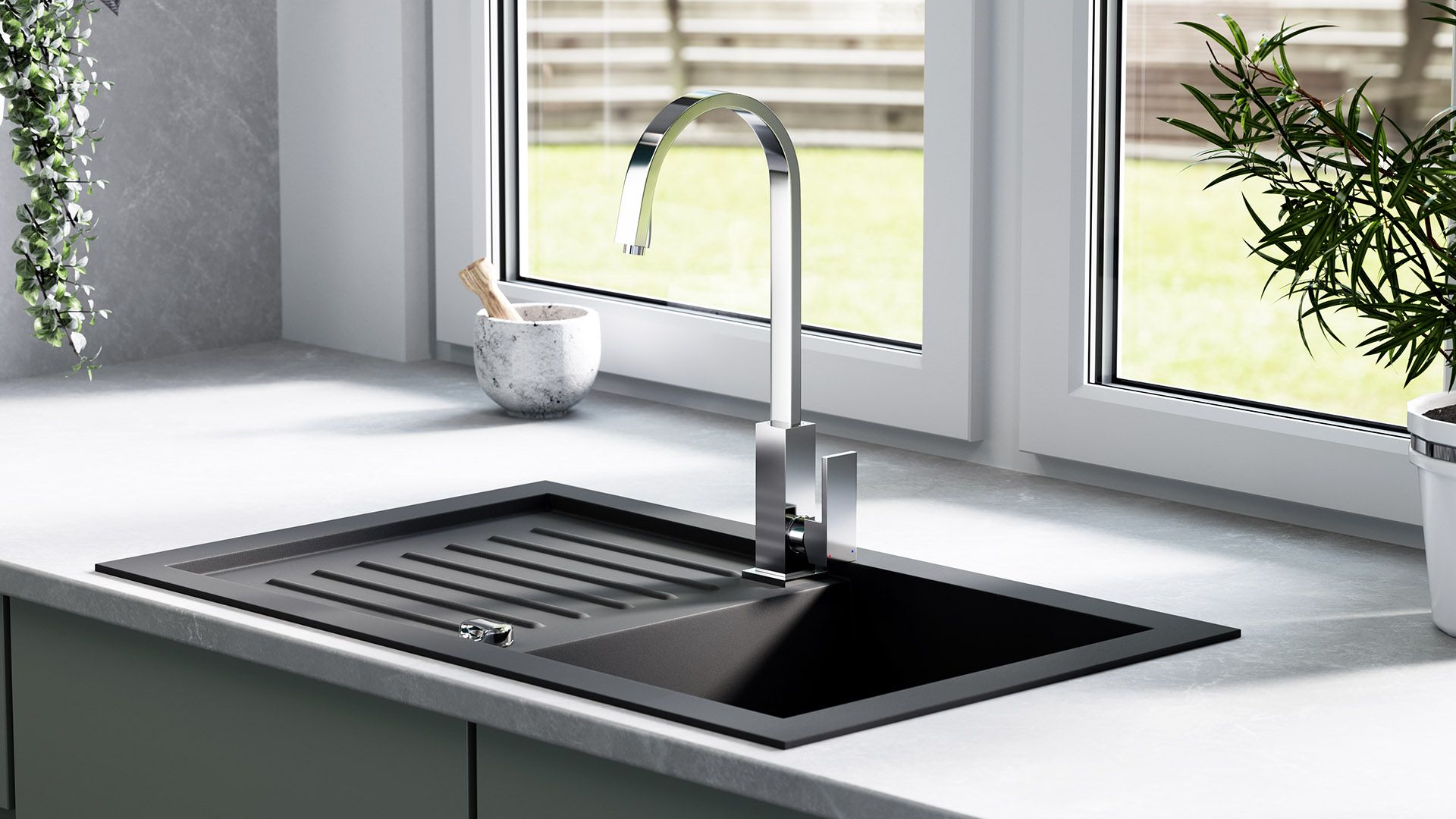 Bateria Zicco to model o oryginalnej, geometrycznej formie i zdecydowanych, ostrych liniach. Posiada regulator ceramiczny i obrotową wylewkę. Cena: ok. 380 zł. Fot. Ferro