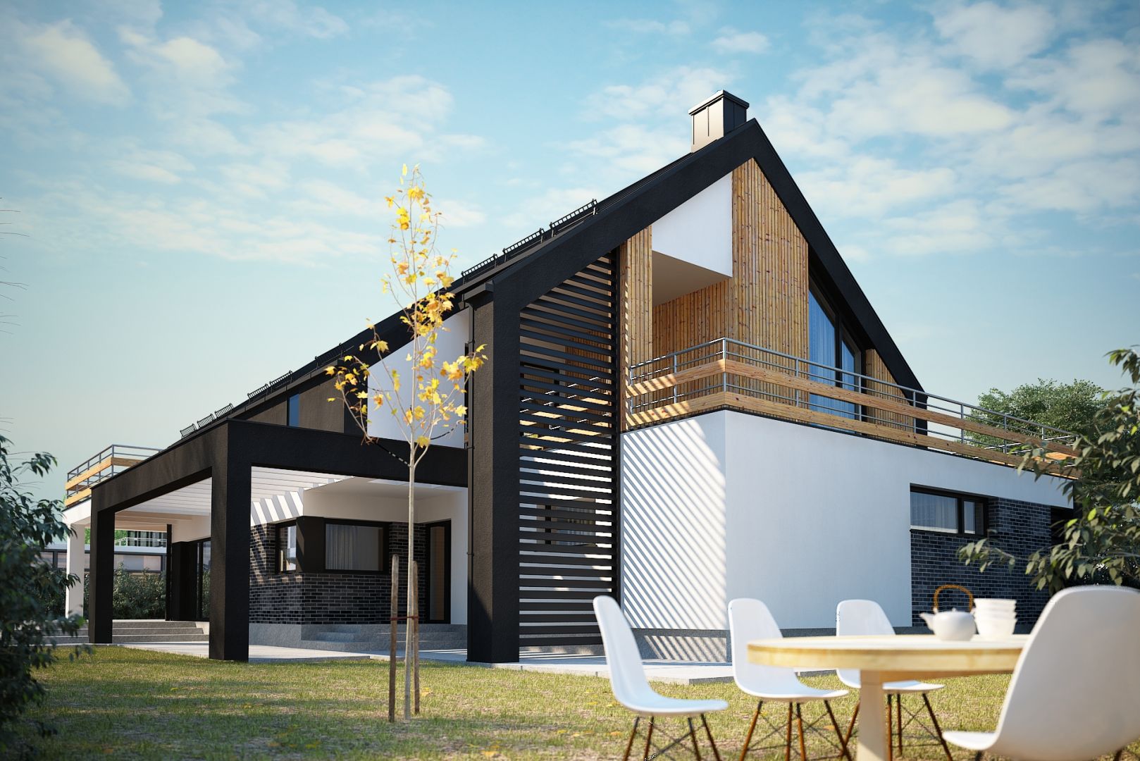 Elseida to nowoczesny dom o powierzchni około 240 m2 liczonej z garażem na dwa stanowiska postojowe. Nazwa projektu: Elseida. Projekt wykonano w Pracowni Domy w zieleni