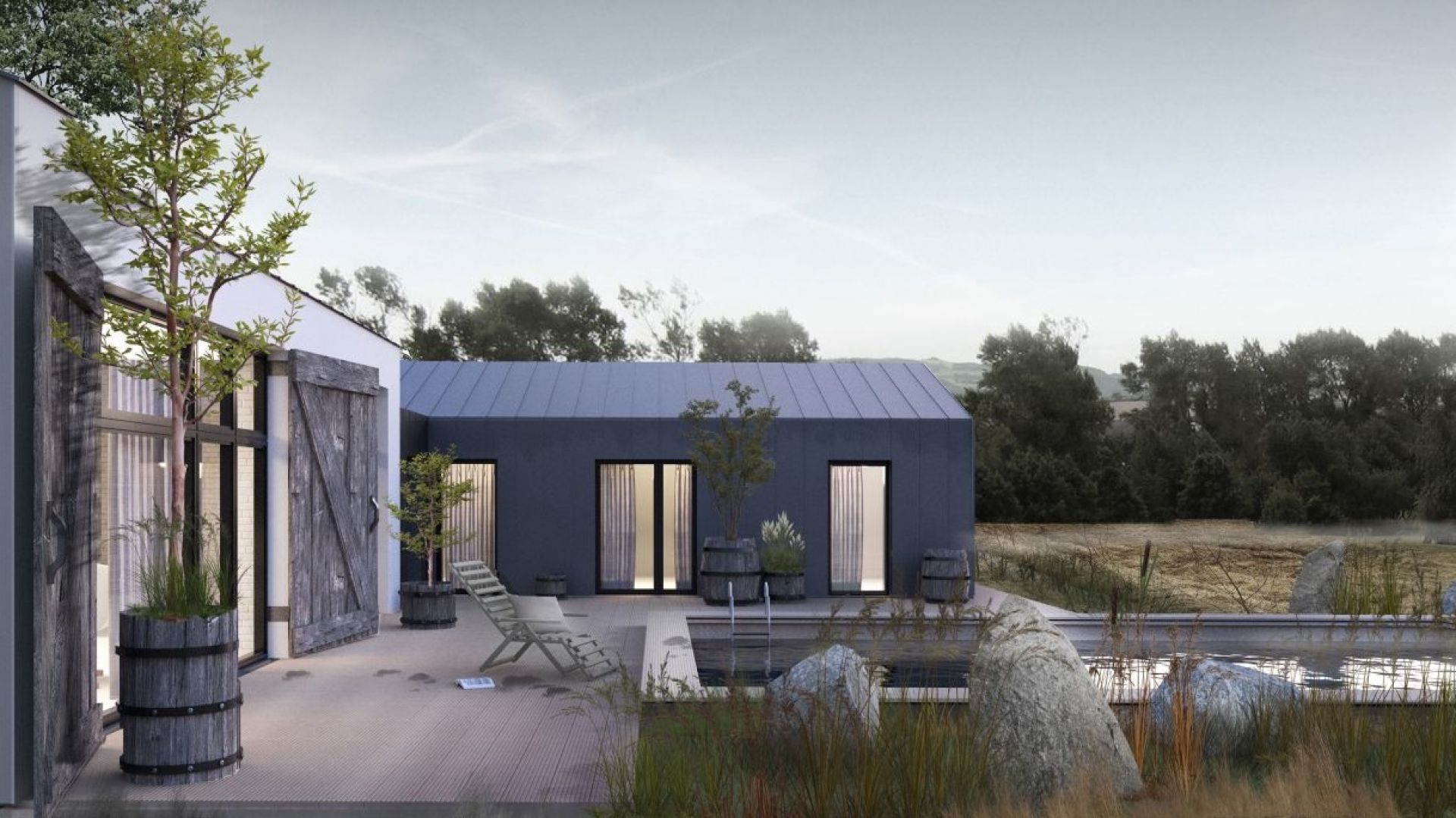 Dom pod Łodzią powstał ze starej stodoły. Projekt i wizualizacje: Yatta Architekci