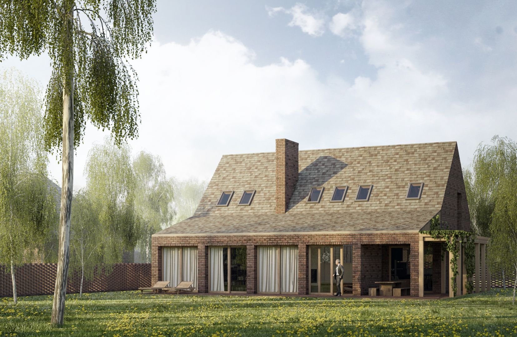 Dom ma kształt uproszczonej stodoły z dobudówką w formie niewielkiej werandy. Projekt: Mateusz Frankowski, Paweł Lipiński, Fryderyk Graniczny, biuro architektoniczne Ggrupa