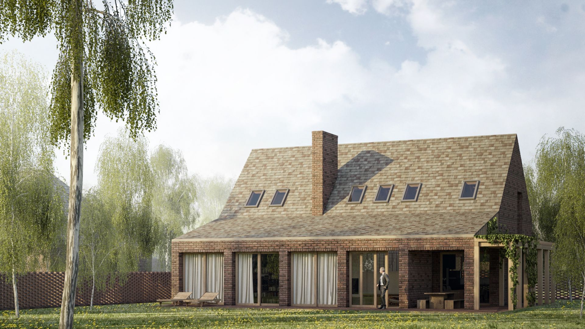 Dom ma kształt uproszczonej stodoły z dobudówką w formie niewielkiej werandy. Projekt: Mateusz Frankowski, Paweł Lipiński, Fryderyk Graniczny, biuro architektoniczne Ggrupa