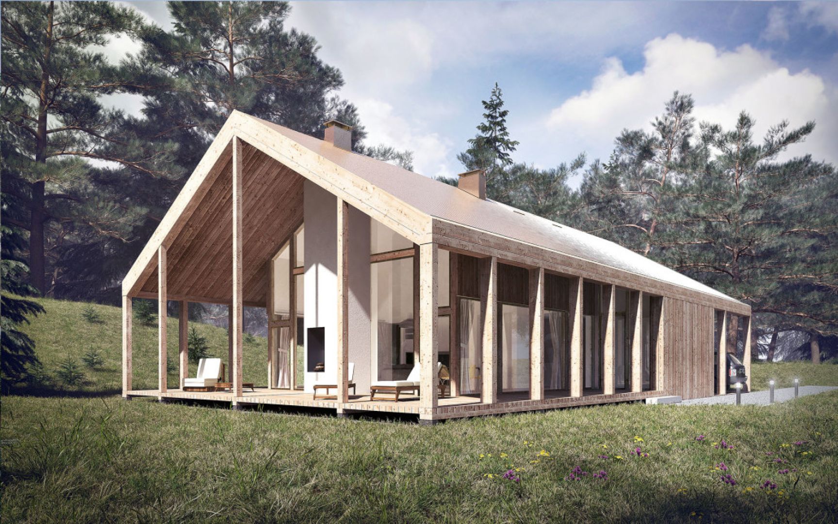 Dom z werandą - nowoczesny projekt domu z pięknym drewnianym zadaszeniem. Projekt: Domy z Głową, Pracownia Architektury Głowacki
