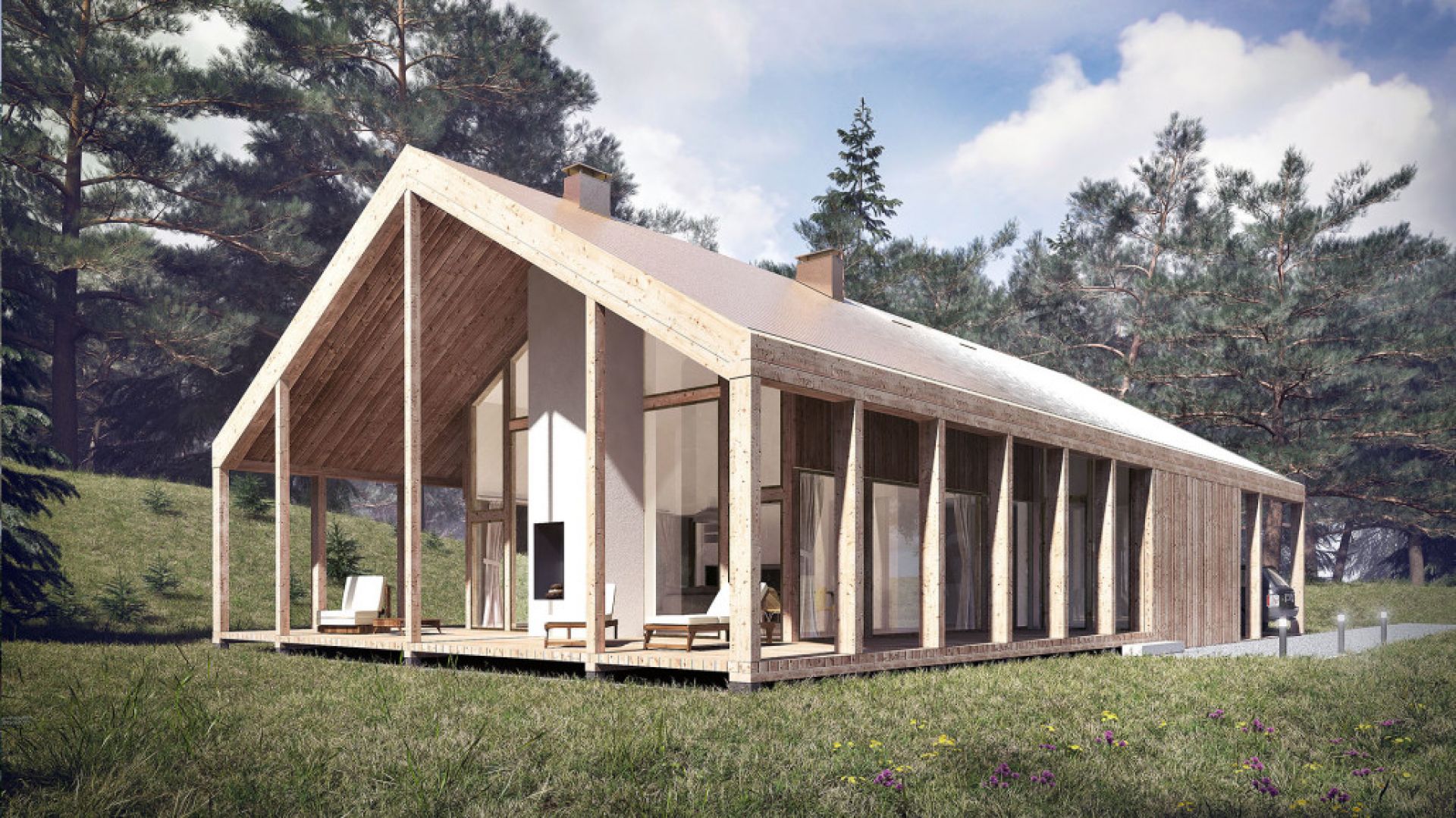 Dom z werandą - nowoczesny projekt domu z pięknym drewnianym zadaszeniem. Projekt: Domy z Głową, Pracownia Architektury Głowacki