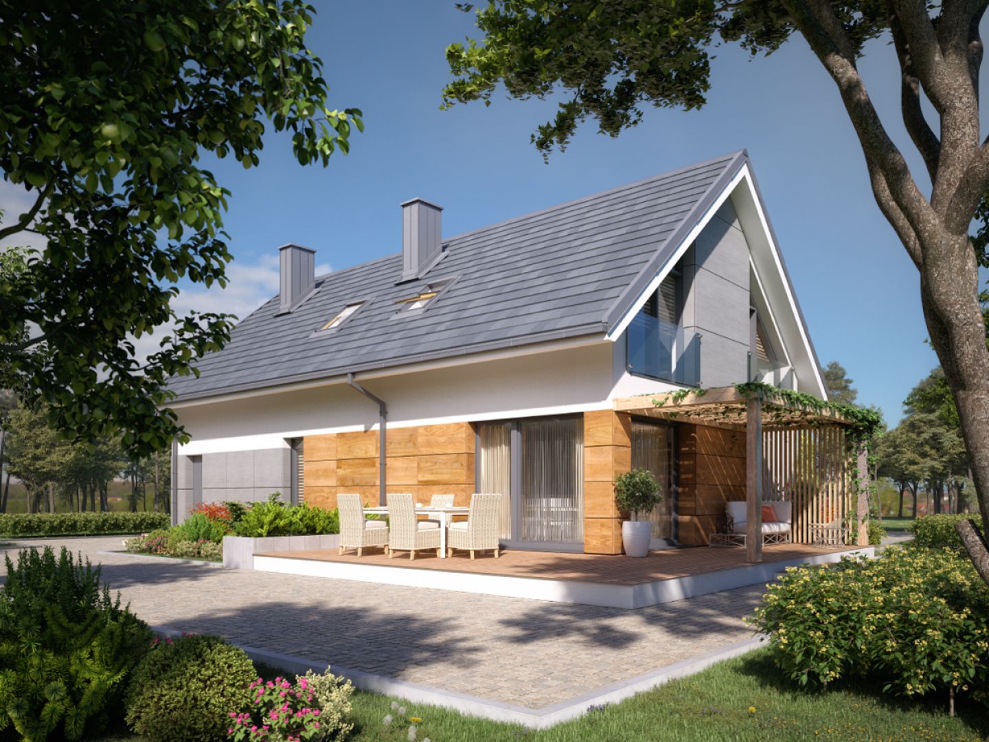 Dom Daktyl o powierzchni użytkowej 141 m2. Projekt: arch. Tomasz Sobieszuk, pracownia DOMYwStylu.pl