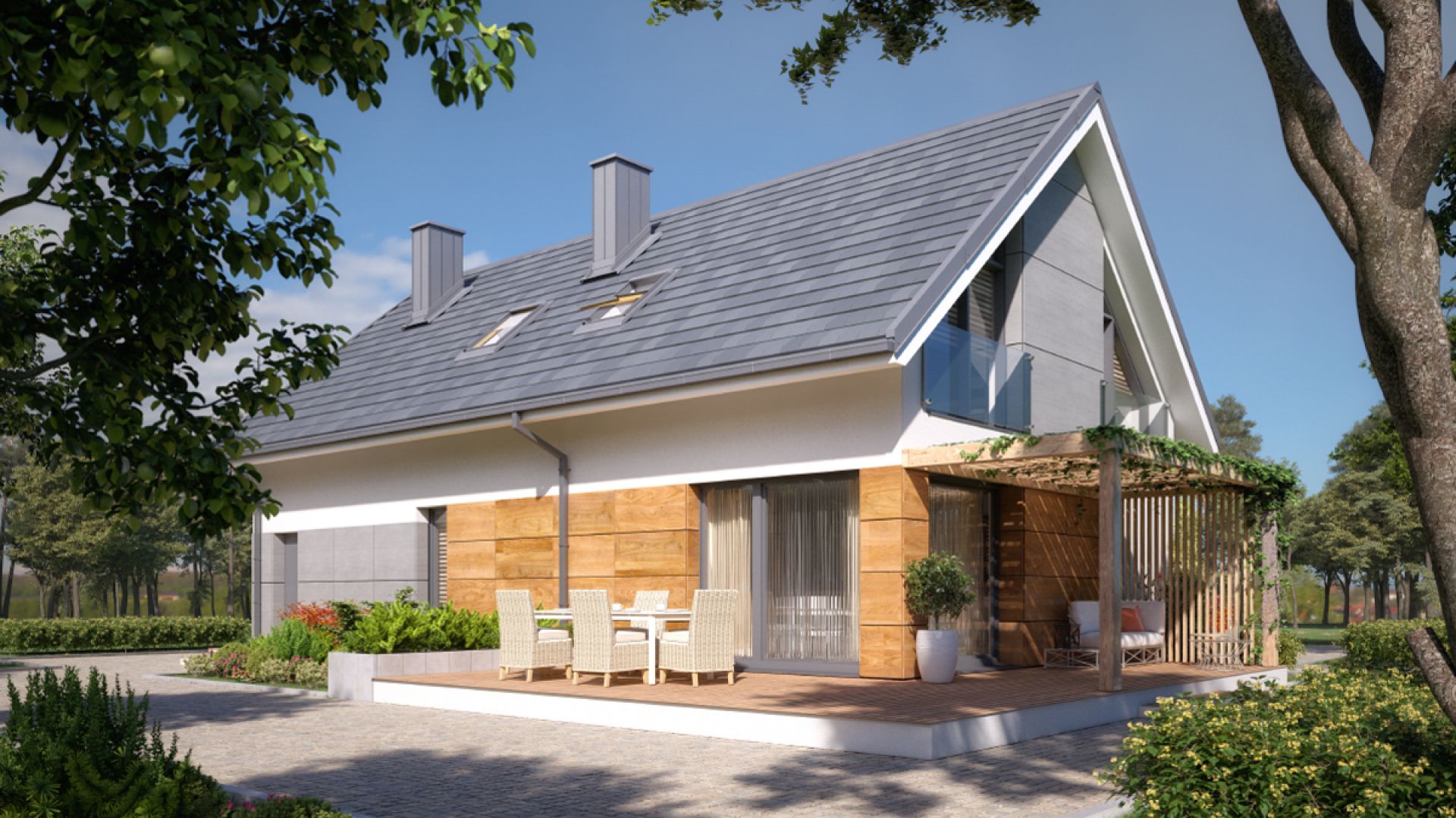 Dom Daktyl o powierzchni użytkowej 141 m2. Projekt: arch. Tomasz Sobieszuk, pracownia DOMYwStylu.pl