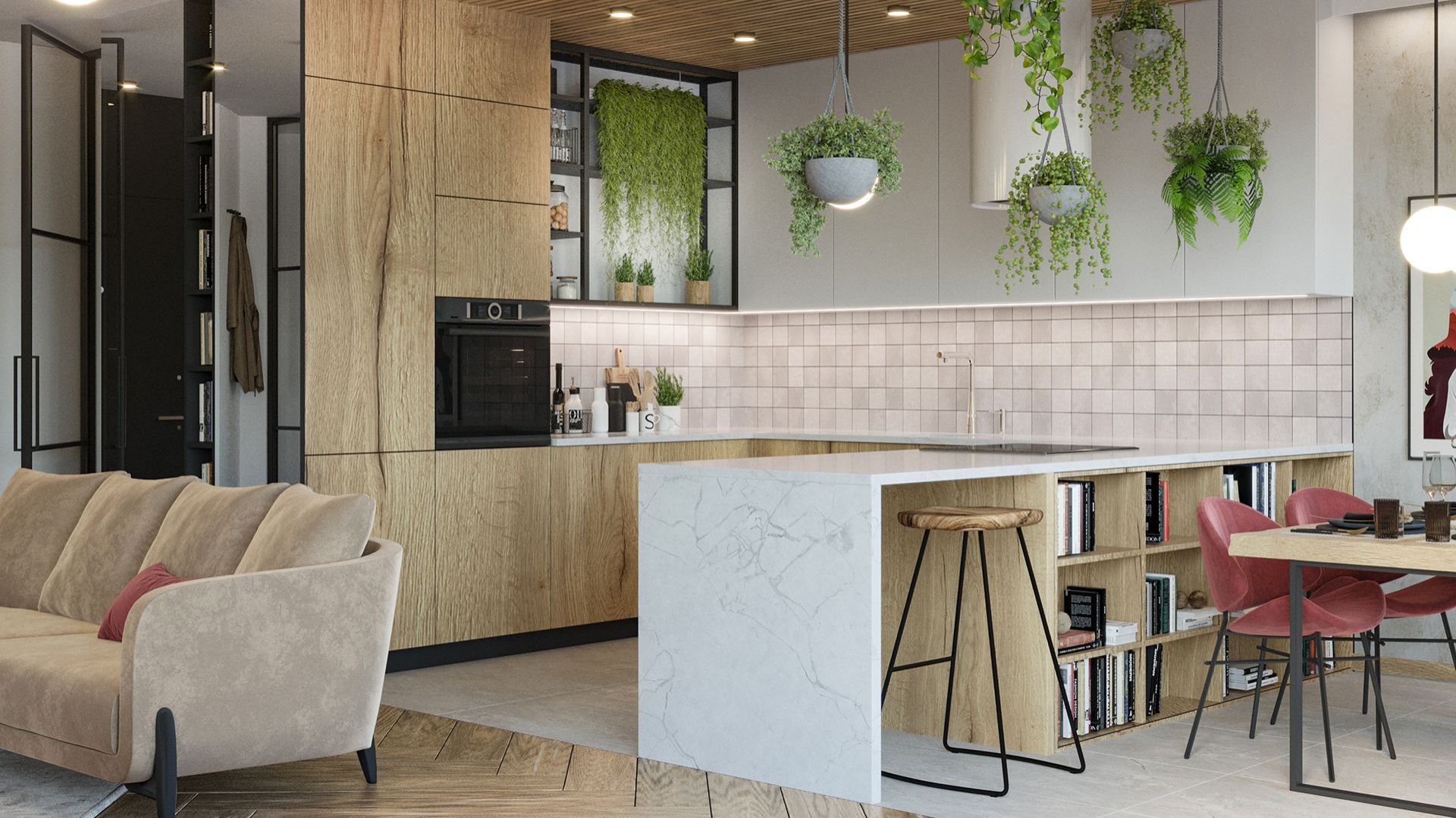 Mieszkanie zaprojektowane dla młodej kobiety, która ceni elegancję, naturę i kolory we wnętrzu. Projekt i wizualizacje: Agnieszka Rozmysłowicz, Viann Interior Design