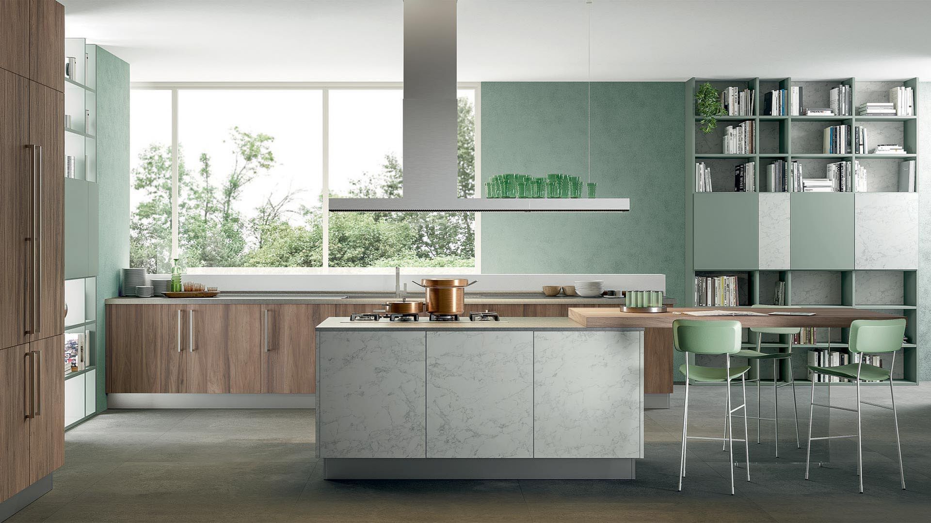 Projektując zabudowę zdecydować się możemy również na solid surface czyli ekologiczny materiał produkowany z naturalnych minerałów i żywic. Kompozyty marki KRION pozwalają m.in. na stworzenie zlewozmywaka połączonego z blatem, a nawet ścianką nadblatową bez widocznych spoin.