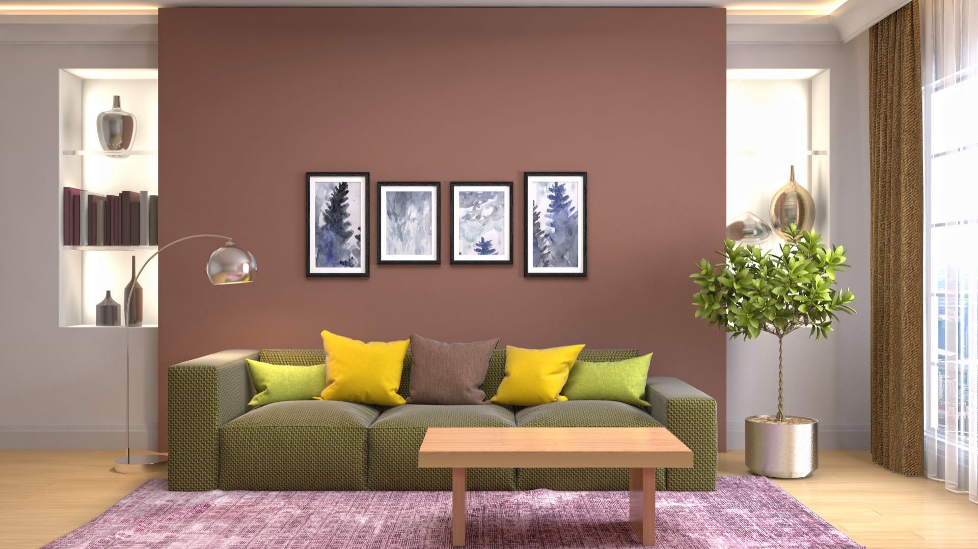 Modne kolory ścian: 3 pomysły na salon w odcieniach brązu