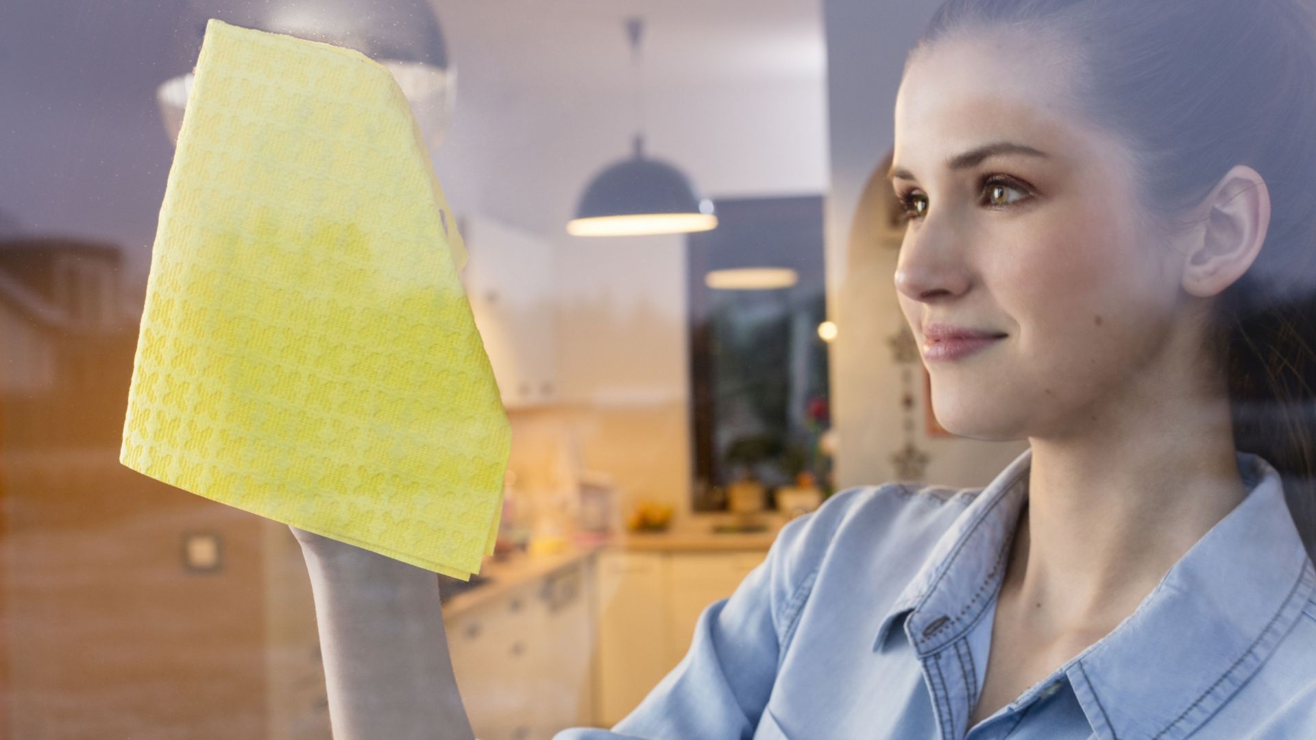 Jeśli wolisz bardziej tradycyjne metody, możesz użyć ściereczki z mikorfibry z unikalną warstwą PVA, np. Acifibre Window. Fot. Ściereczka okienna Actifibre Window marki Vileda